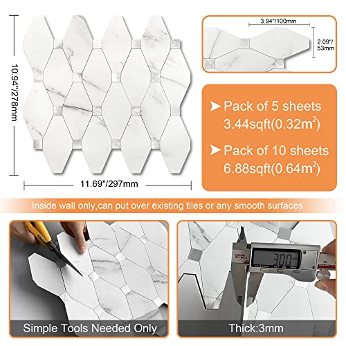 Vaovi Stick On Backsplash For Kitchen,Backsplash Tiles Peel And Stick Bathroom Wall Tiles Adhesive Marble Mosaic Stickers(10Pcs,White Silver) #TOP5