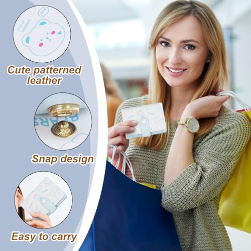 Trifold Wallets for Women, PU Cartoon Printed Multi Slot Cute Coin Purse With Buckle and Heart Shaped ID Window, Women’s Short Wallet for Travel and Dating (blue)3