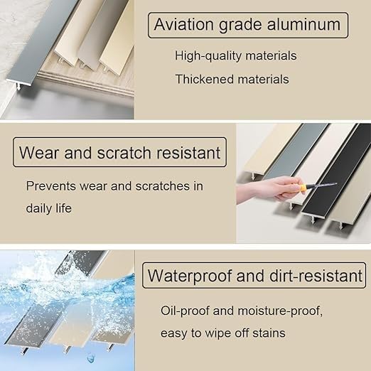 T-Profile - Tira de transición gris duradera para suelos laminados y parquet, 1,2 cm de altura, solución de puerta sin costuras, perfecta para renovación del hogar