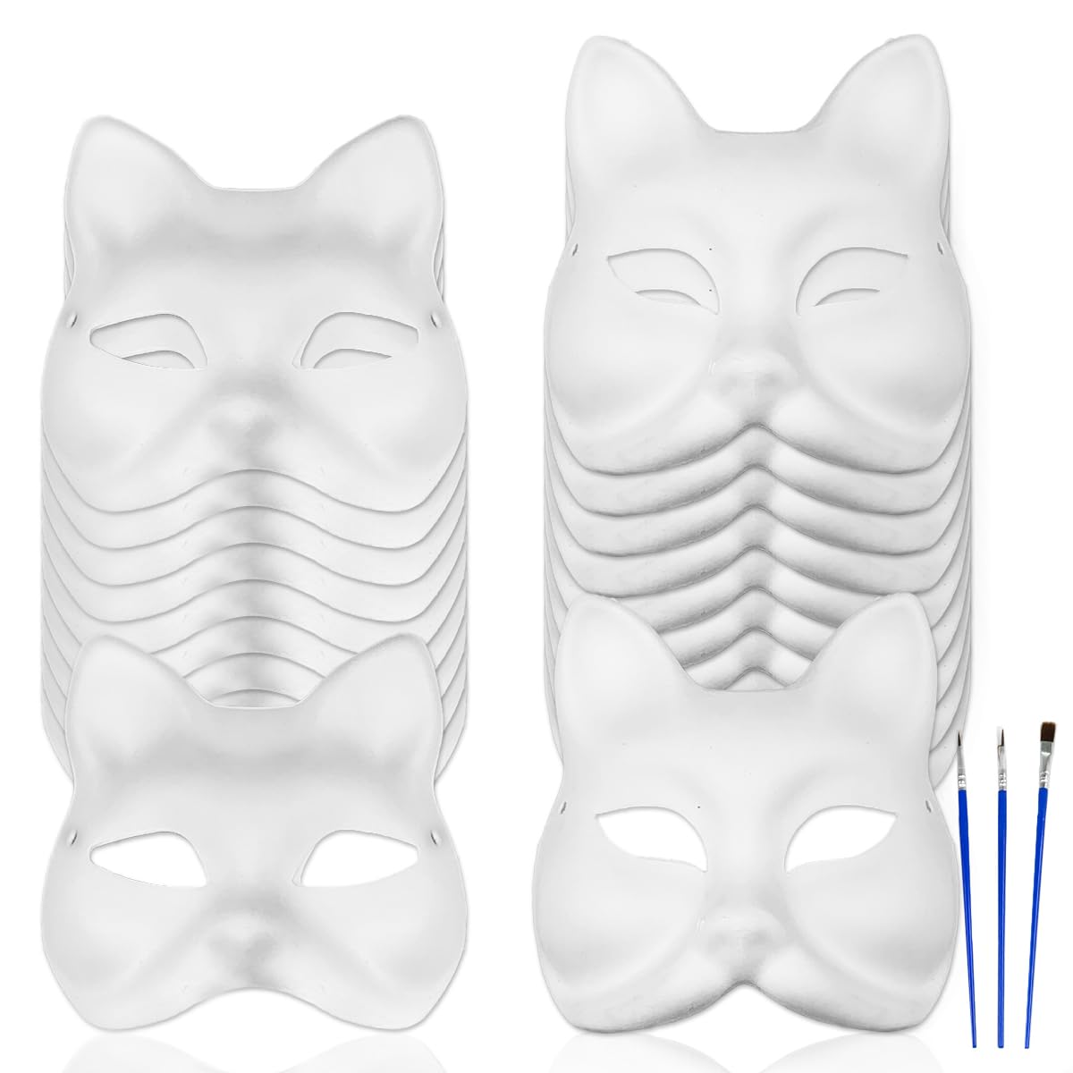 Jamceoceo 20 PCS Paper Cat and Fox Masks, DIY Paintable Animal Masks for Cosplay, Prom, Party Favors, Costume Ball, Halloween, Mardi Gras and More