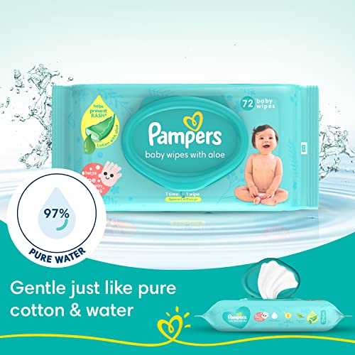 Image of Pampers Active Baby Taped Diapers, Medium size diapers, (M) 62 count, taped style custom fit & Baby Gentle Wet Wipes with Aloe Vera 144 Wipes