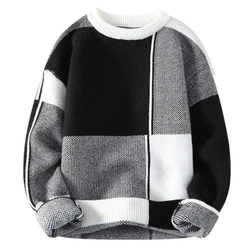 Men's Plaid Sweater Harajuku Thick Warm High Collar Pullover Christmas Sweater