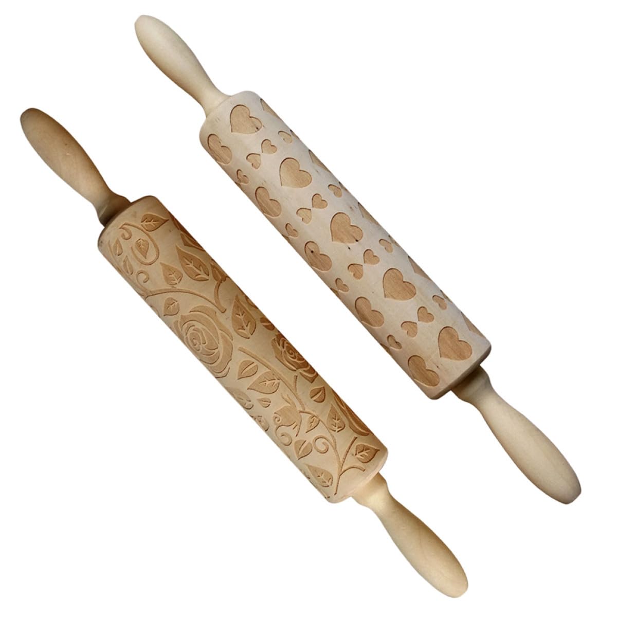 Rouleau à pâtisserie en bois gravé rose lot de 2 pour biscuits créatifs de Saint-Valentin
