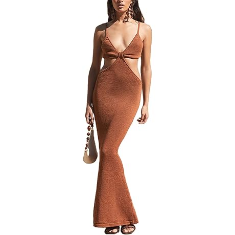 Xllais Women's Turtleneck Backless Maxi Dress