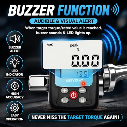 Image of GOYOJO Digital Torque Wrench Adapter, 4-135Nm (2.95-99.6 ft-lb) Electronic Torque Converter with Digital Display, 1 /2 inch, 1 /4 inch, 3 /8 inch Adapters for Motorcycles, Engine Maintenance, and Versatile DIY Use