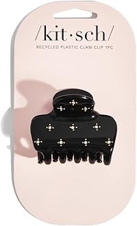 Kitsch Rhinestone Hair Claw Clip, Strong Grip Recycled Plastic Clip for Thick, Curly & Fine Hair, Sparkling Stud Design for Elegant Updos & Half-Up Styles, Medium | Ideal Gifts for Women, Black, 1pc
