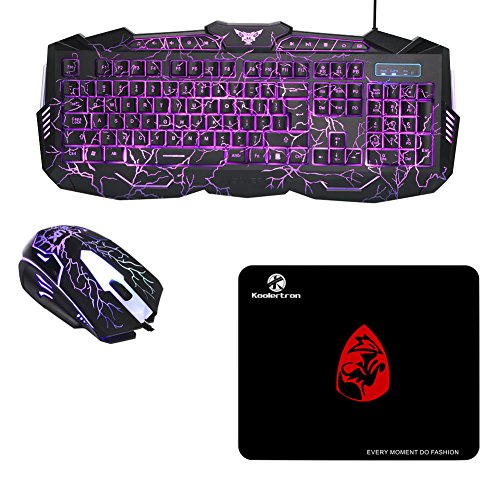 Preisvergleich Produktbild UX youxiang Gaming-Tastatur Und Maus Set Beleuchtet Mit Mousepad Einstellbar Hintergrundbeleuchtung Blitz Krack 114 Tasten Led Usb Kabel Multimedia Tastenkombination Multi-Funktion