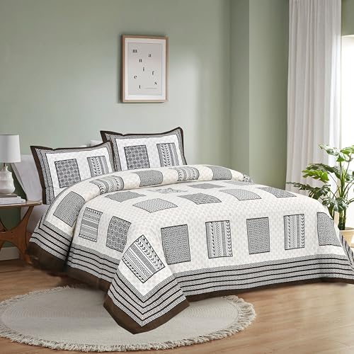 Image of King Size Cotton Bedsheet with 2 Pillow Covers - Soft, Breathable & Durable | Elegant Printed Bed Sheet Set for Bed - All-Season Use,TC-300 (100 * 108 INCH) Mocha Cream.