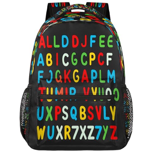 YPPAHHHH Mochila escolar universitária, Alfabeto, 16x11.4x6.9in, Mochilas Daypack