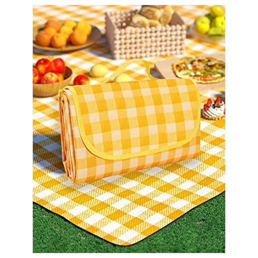 ALEPGLDE Manta de Picnic al Aire Libre, Picnic Blanket Beach Camping Mat, Alfombra de Playa al Aire Libre Plegable con Asa, para Outdoor Camping Playa Jardín Parque (5-8 Gente Amarillo)