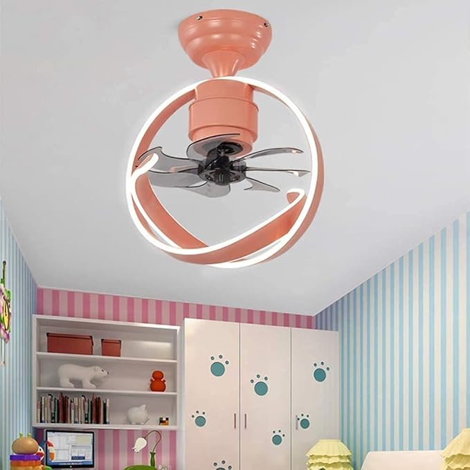 UZOURI Plafondventilatorlamp LED-licht, gebogen creatief lichtontwerp, met stille motor, groen, wit, roze(Color:Pink)