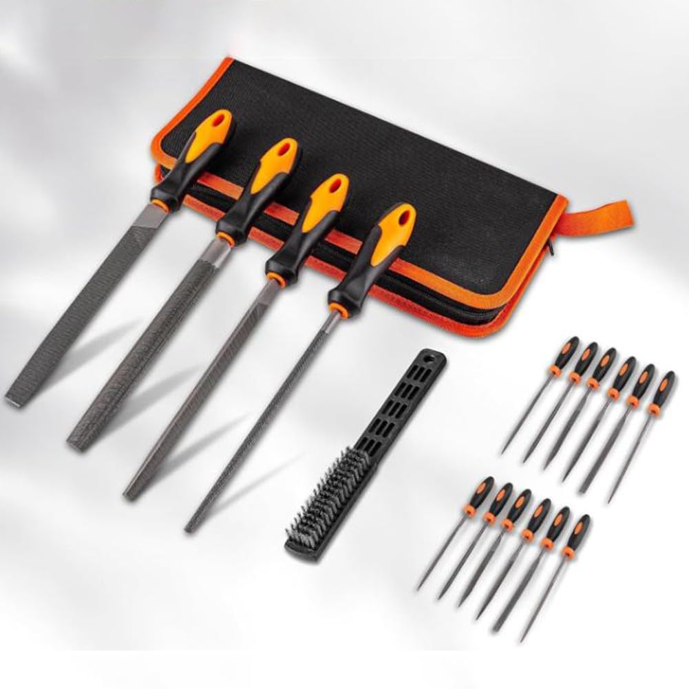 Juego de limas de metal de precisión de 20 piezas con asas de madera, bolsa de almacenamiento portátil para carpintería, herramientas de reparación de manualidades