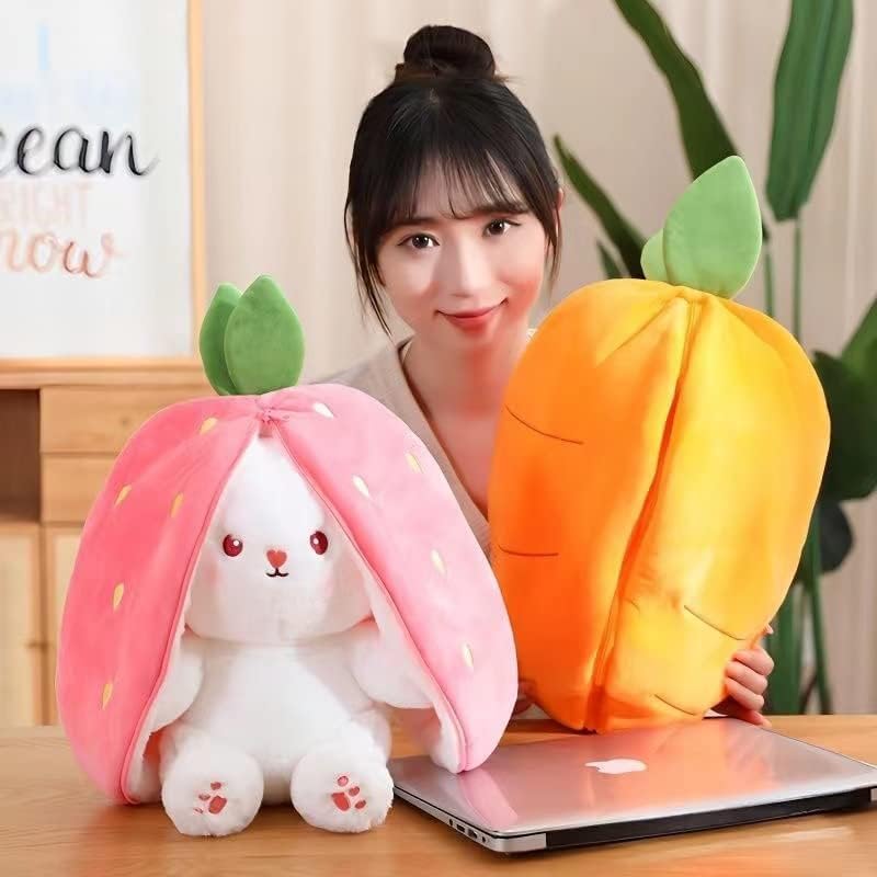MOKRUSH Plush Toy Big 34 CM Pillow, Reversible,Cute Rabbit Sofa Pillow, Easter Bunny Stuffed Animal Cute Rabbit Plushie Birthday Gift for Boys Girls and Kids (Strawberry + Carrot) 3