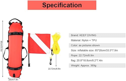Miniatura 3 de Keenso Bandera de buceo, boya de buceo, boya de torpedo buceador, bandera de buceo, boya de buceo, inflación, torpedo, boya de señal, flotador, bola