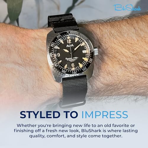 Image of BluShark - Original Collection Military-Style Waterproof Watch Strap, Fits All Timepiece Brands, Durable Nylon Wristwatch Accessories with Stainless Steel Buckle - 18mm, 20mm, 22mm & 24mm Watch Bands