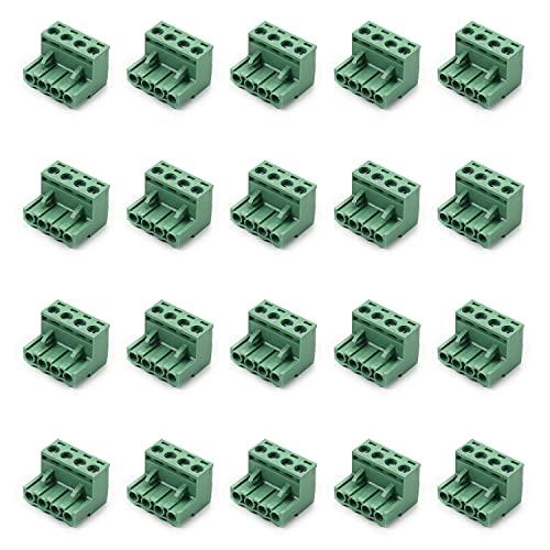 Jutagoss 20 PCS PCB Terminal Block Connector 300V 4P Flat Angle Needle Seat Insert-in PCB Screw Terminal Block Connector 2EMGK-5.08 Green