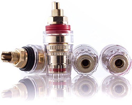 Hifi Lab Bornes de conexin para altavoz chapados en oro de 24 K, terminales de conexin para poste, banana, terminales de audio de alta gama, soldables, 4 mm, color dorado