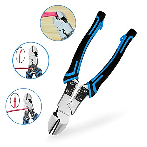 Side Cutting Pliers with Wire Stripper/Crimper/Cutter Function, Big aiyouyou Heavy Duty Diagonal Wire