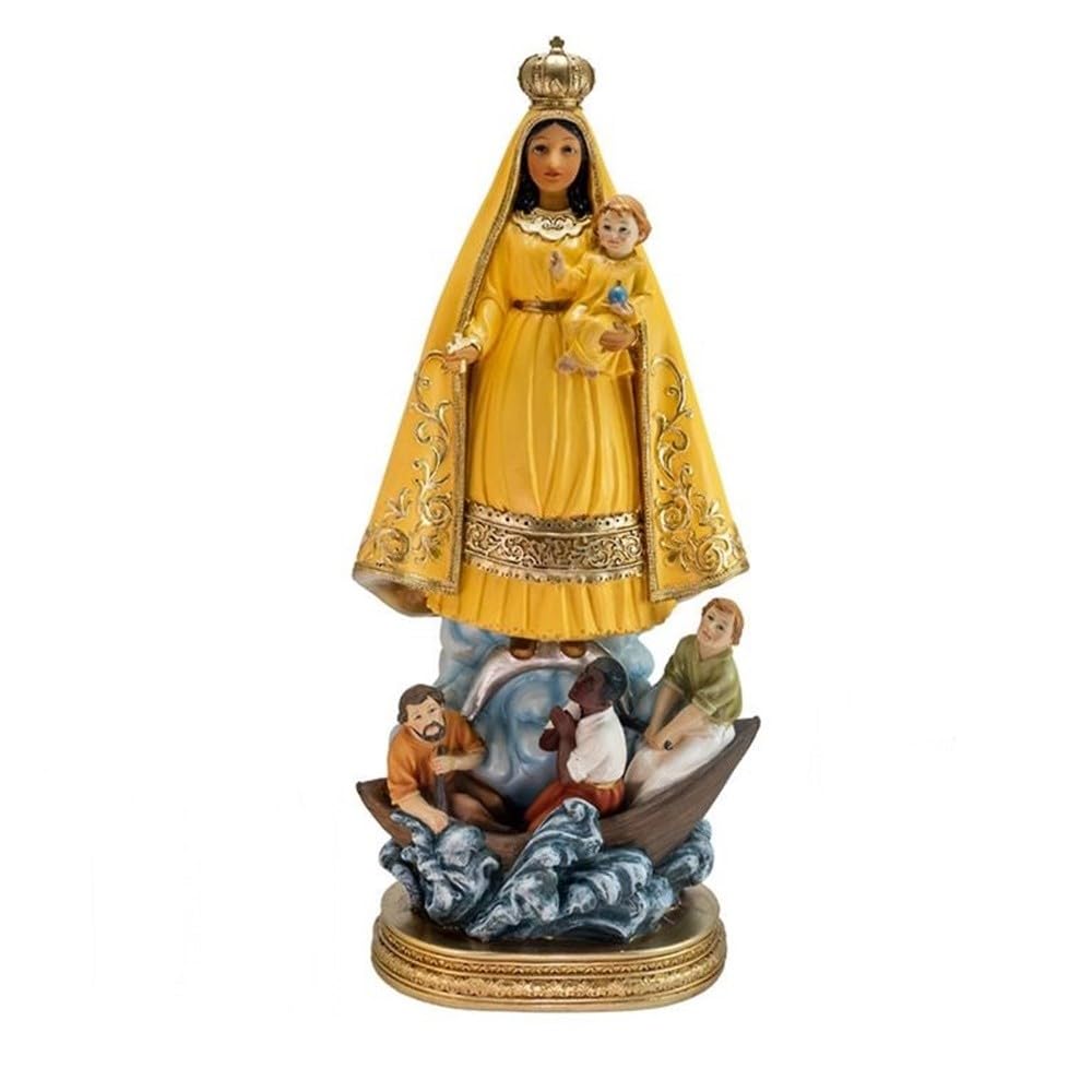 Virgen Caridad del Cobre Figura 40 cm. Escultura patrona de Cuba Manto Amarillo Resina