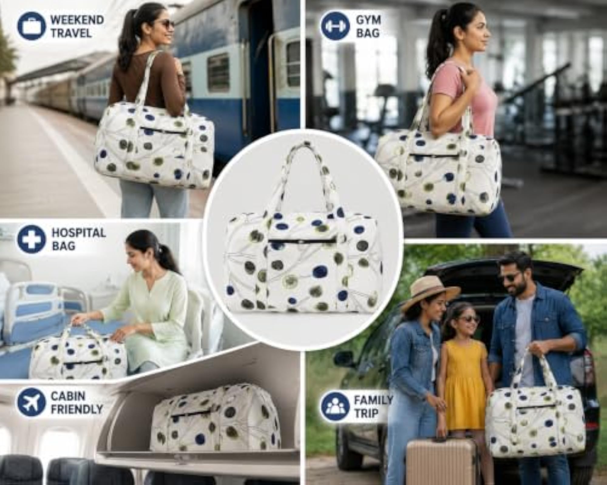 Botanical Print Travel Duffel Bag for Women, Spacious