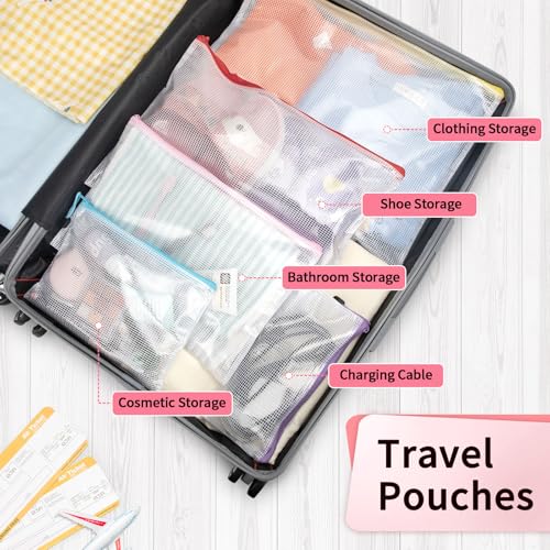 Image of Umriox Mesh Zipper Pouch Bags, A3+A4 (12 Colors, 24 Packs), Large Storage Bags, Zipper Bags for Office Supplies Travel Accessories and Board Games Storage