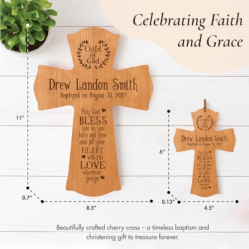 Image of LifeSong Milestones Personalized Baptism 1st Holy Communion Christening Gifts Custom Wall Cross Child of God. May God BLESS you as you learn and grow. Maple wood cross (Cherry) 8.5 inch x 11 inch