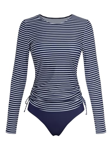 Image of ZAFUL Women's Long Sleeve Rash Guard UPF 50+ Sun Protection Surf Swim Shirts Drawstring Tankini Swimsuit