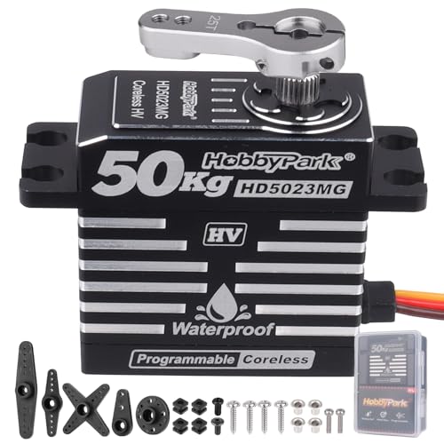 HobbyPark Waterproof 50KG High Torque RC Servo Coreless Motor 8.4V HV Servo Metal Gears Stainless Steel Programmable for 1/8 1/10 1/12 RC Crawlers RC Trucks RC Cars Buggy Robotic Control Angle 180°