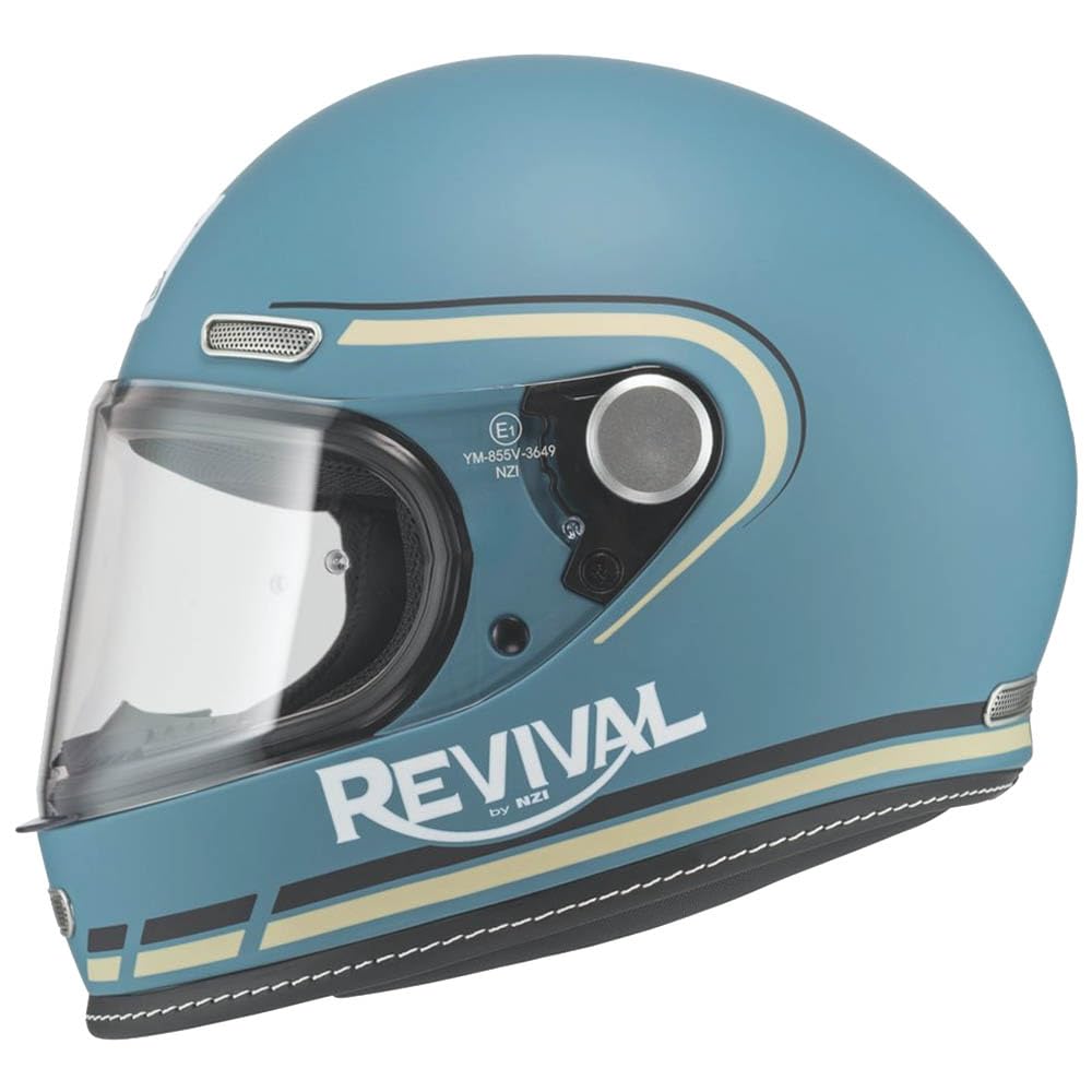 NZI Casco de Moto Integral Vintage Clásico Skyblue | Unisex Hombre y Mujer