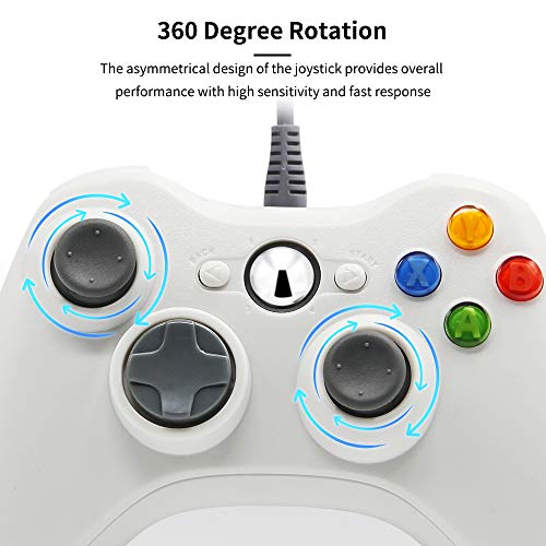 Xbox 360 Controller Wired for Xbox 360 Console & Windows, Xbox 360 Game Controller Gamepad (White) - Thumbnail 6