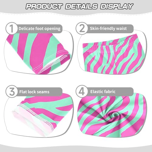 Turquoise Pink Zebra Print Girls Leggings Soft Stretch Workout Yoga Dance Pants for Kids Casual Tights3