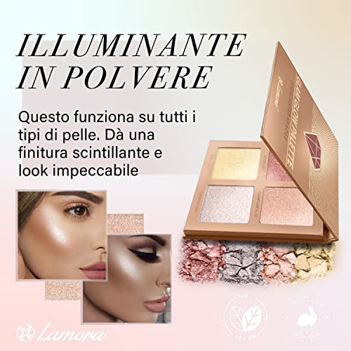 Palette Illuminante Viso Vegan 4 Colori: Brillantezza Naturale per Ogni Occasione! 2 Palette Illuminante Viso Make Up Polvere - Prime Glow Highlighter Makeup Bronzer Palette - 4 Colori Satinati Altamente Pigmentati Con Specchio - Vegano, Non Testato Sugli Animali