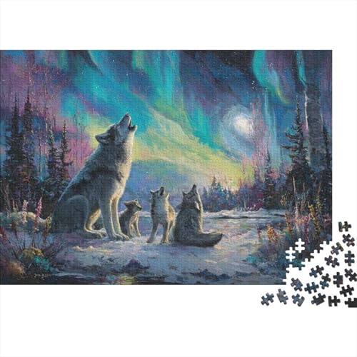 Puzzle de 1000 piezas de lobo ártico en la aurora boreal de 70x50 cm para adultos