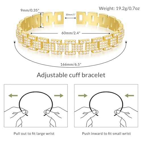 KELORIS PATH Gold Cuff Bracelets for Women, 14k Gold Plated Open Twisted Adjustable CZ Cuff Bangles Dainty Jewelry Gifts2