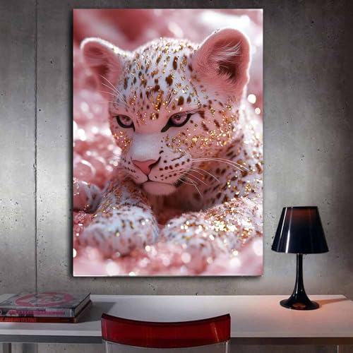 Impression sur toile léopard rose 60x90cm encadrée pour salon - 3