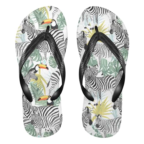 Burbuja Zebras Tropical Leaves Flip Flops for Women Men, Soft Thong Sandals Rubber Slippers for Pool Beach Essentials