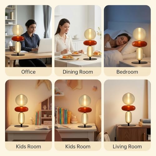Image of Table Lamp 3-Color CCT (Warm + Natural + Cold White) Stacked Glass Orb Design Metal Base Bedroom Living Room Home Decor Light