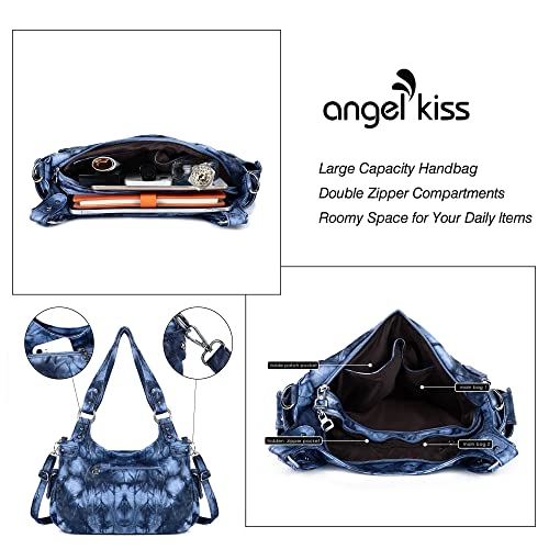 Image of Angel Kiss Large Purses and Handbags for Women Washed Faux Leather Crossbody Hobo Satchel Shoulder Handbag Tote Purse