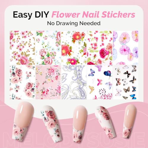 Image of MelodySusie Nail Foil Glue Gel with 20 Rolls Lace Flower Stickers Set | Lace Flower Butterfly Stickers for Nail Art, Professional Strong Sticky Base for Nail Foils & Stickers, Need Cure