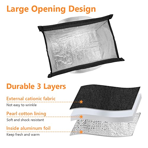 Vicloon Lunch Bag, Klein Lunchtasche, Faltbare Isoliertasche, Thermotasche mit Folienfutter, Mittagessen Tasche für Unterwegs, Arbeit, Schule, Ausflug Lebensmitteltransport - Schwarz