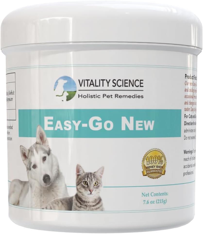 Vitality Science Easy-Go Supplement for Cats and Dogs | Supports Normal Bowel Function | Relieves Constipation | Promotes Healthy Digestive System | Easy Digest | 100% Natural & Additive Free (215g)