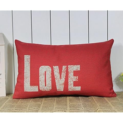 Huacel Throw Pillow Case, Red Love St. Valentine's Day Linen Burlap Pillow Cases Cushion Covers 12x20 Inch (30x50CM) Cover