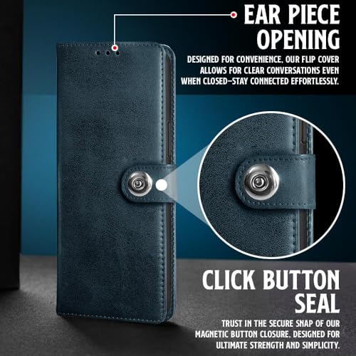 Image of WOW IMAGINE Shock Proof Flip Cover Back Case for Vivo V60 5G | V60e 5G | Vivo T4 Pro 5G (Designer Magnetic Button Flip Case | Inbuilt Wallet Pockets & Stand | Leather Finish | Oxford Blue)