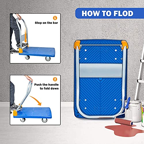 Image of GOBBLER Portable Platform Trolley Cart for Lifting Heavy Weight, 200 Kg Capacity Dolly Push Cart - Blue (GB-TR200)