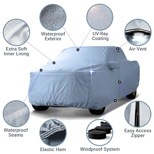 Image of iCarCover 18-Layers Premium Universal Fit Truck Car Cover Waterproof All Weather Sun Rain Snow UV Protection Outdoor Indoor Full Exterior Covers for Automobiles Sedan Hatch Coupe Fit for 237-241 inch