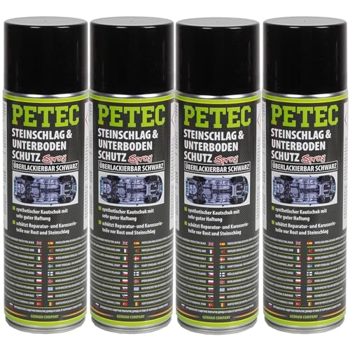 BandelOne enthält 4x500ml PETEC Steinschlag & Unterbodenschutz Kautschuk Schwarz Spray Rostschutz