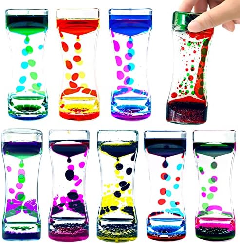 OCTTN Liquid Motion Bubbler Timer Set of 9 Great Desktop Liquid Timer for Fidget Toy, Rainbow Water Timer for Autism, Activity, Drip Oil Motion Bubble Toy Sensory Play for Office Home Desk Décor