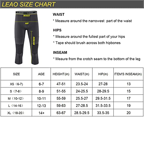 Leao Youth Boys 3/4 Basketball Compression Pants With Knee Pads Qucik Dry Capri Compression Leggings Sports Tights White X-Small #TOP6