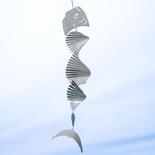 Miniatura 10 de In the Breeze Fish Shimmer Helix - Molinillo de viento colgante, acero inoxidable, Marlin, 7062