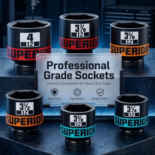 Image of 6 Piece 1 inchDrive Shallow Impact Socket Set, 3-1 /4 inch-4 inchAxle Nut Sockets, SAE, CR-MO, 6 Point, Tools for Removing Mechanical Nuts, Large Automotive Repairs, Agricultural implement